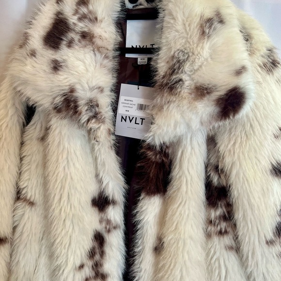 NVLT Faux Fur Cow Print Coat Jacket Women’s M Black White NWT MSRP $198 - Picture 10 of 12